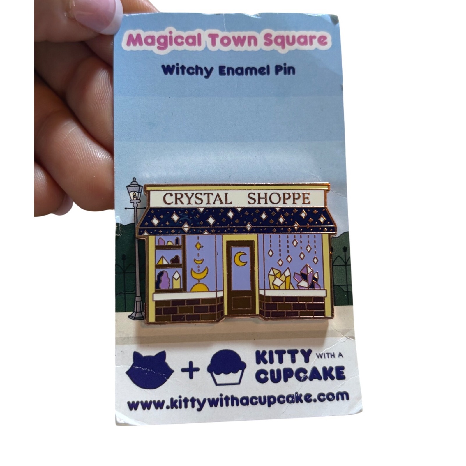 Kitty With A Cupcake Magical Town Square Crystal Shoppe Witchy Enamel Pin